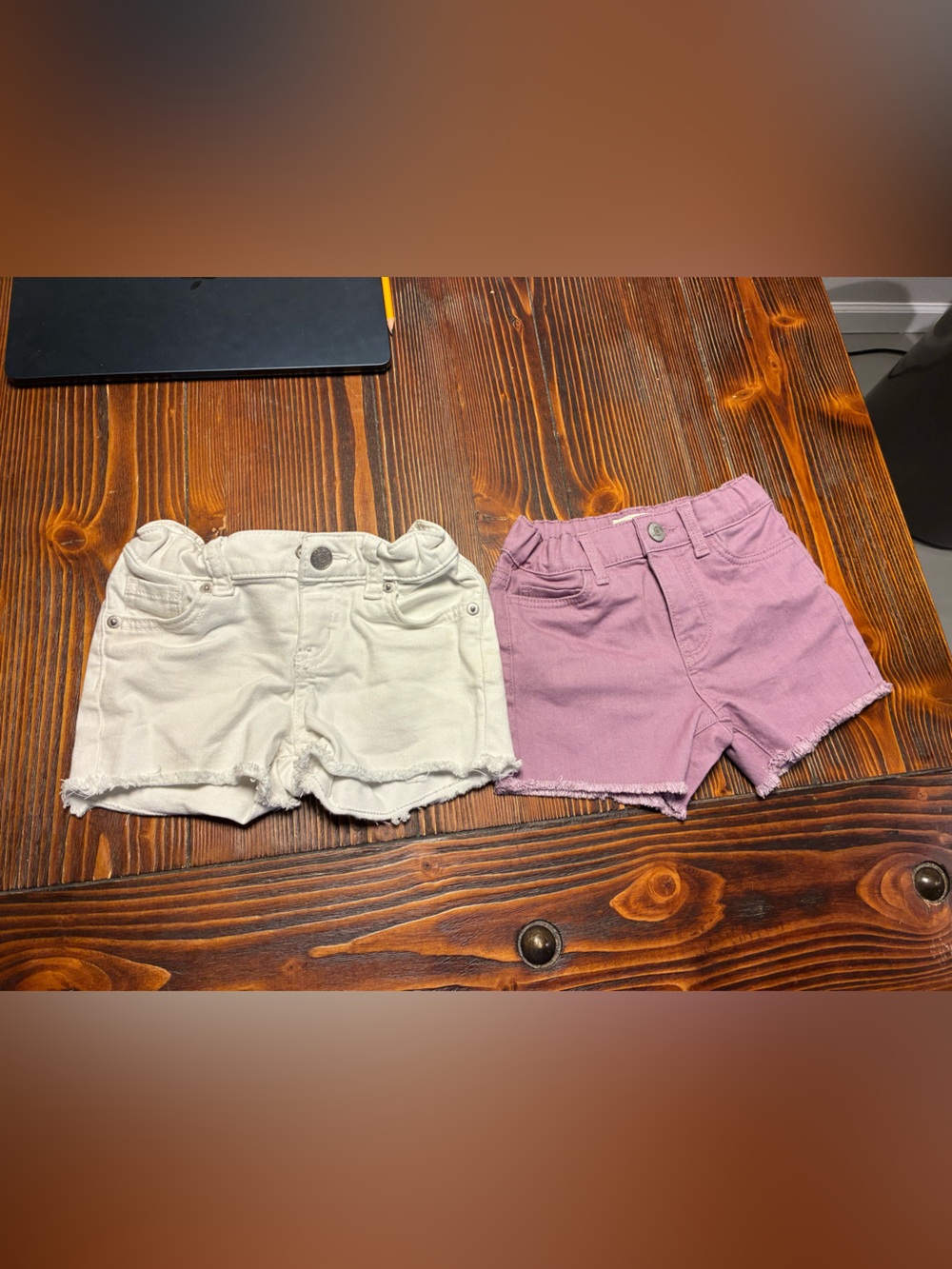 Girls 4t Denim Shorts - purple & white